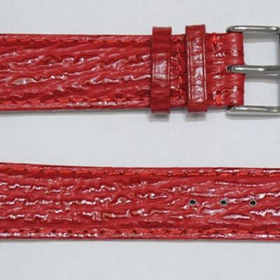 Bracelet montre cuir vachette véritable modèle bombé grain requin Tanzanie rouge 20mm