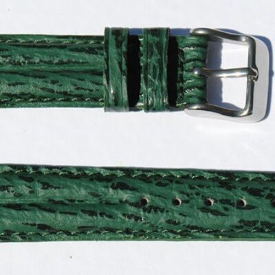 Bracelet montre cuir requin véritable vert double joncs 12mm