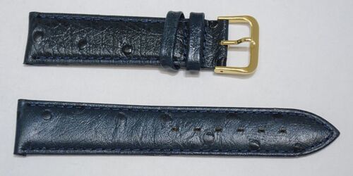 Bracelet montre cuir vachette véritable bombé grain autruche Arica bleu marine 18mm.
