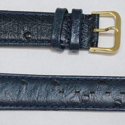 Cinturino per orologio in vera pelle di vacchetta con grana di struzzo Arica blu navy 18mm.
