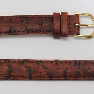 Bracelet montre cuir vachette véritable modèle bombé gr alligator congo marron 14mm