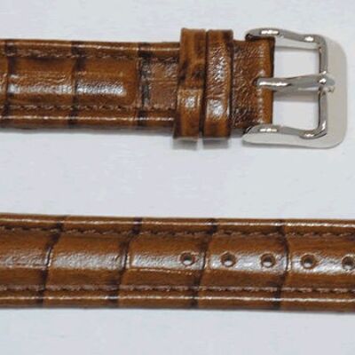 Genuine cowhide leather watch strap, aviator model, congo brown alligator grain, 18mm