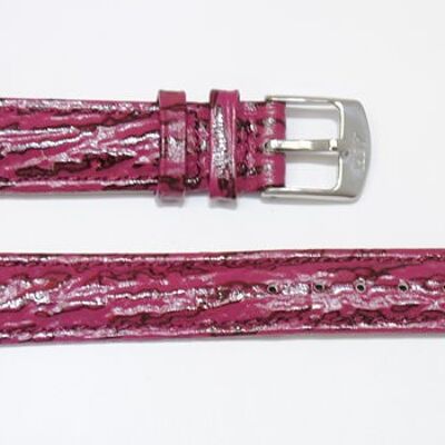 Correa de reloj de piel genuina vacuno abombada grano tiburón modelo Tanzania fucsia 14mm.