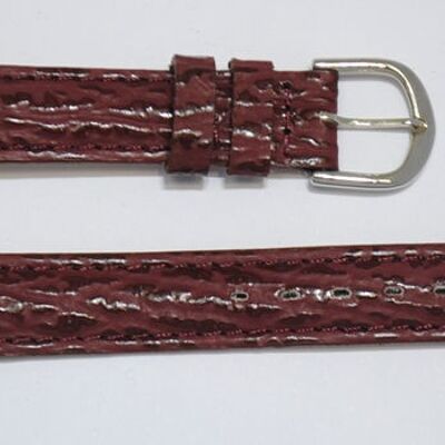 Genuine cowhide leather watch strap, 16mm burgundy Tanzania shark grain domed model.