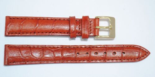 Bracelet montre cuir vachette véritable bombé grain alligator congo rouge ocre 16mm