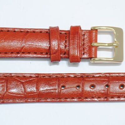 Genuine domed cowhide leather watch strap congo red ocher alligator grain 16mm