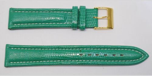 Bracelet montre cuir vachette véritable modèle aviateur gr lézard Malaisie vert 18mm
