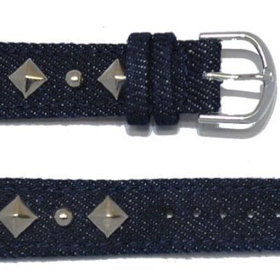 watch strap in dark jeans with chrome metal decoration 18mm