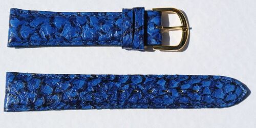 Bracelet montre cuir saumon véritable bleu bombé 18mm