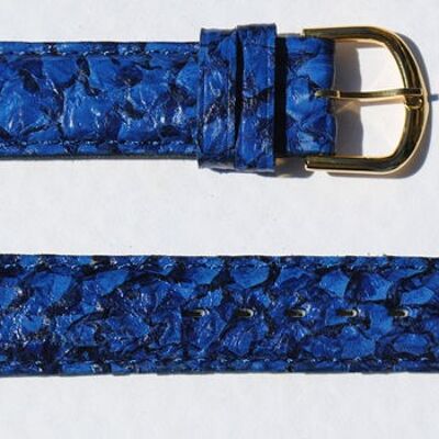 Bracelet montre cuir saumon véritable bleu bombé 18mm