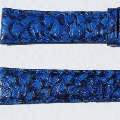 Bracelet montre cuir saumon véritable bleu bombé 18mm