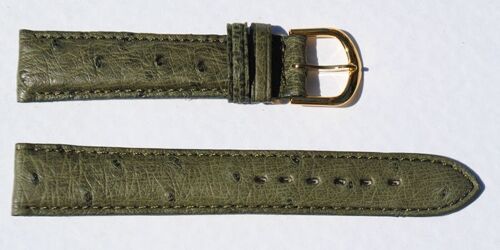 Bracelet montre cuir autruche véritable vert olive bombé 18mm