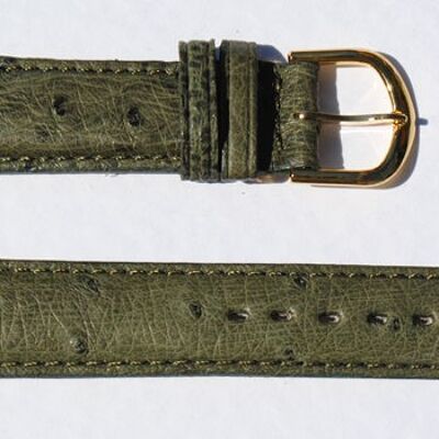 Cinturino per orologio bombato in vera pelle di struzzo verde oliva 18mm
