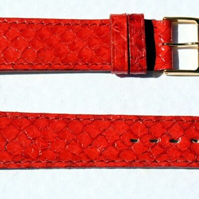 Bracelet montre cuir saumon véritable rouge bombé 12mm