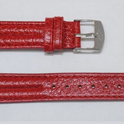 Bracelet montre cuir vachette véritable modèle bombé double joncs Ibiza rouge 20mm