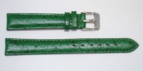 Bracelet montre cuir vachette véritable bombé grain autruche Arica vert 16mm