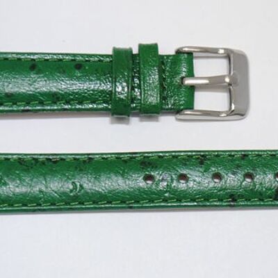Bracelet montre cuir vachette véritable bombé grain autruche Arica vert 16mm