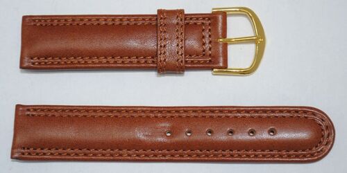 Bracelet montre cuir vachette véritable bombé avec double couture roma marron 20mm