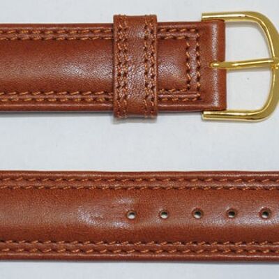 Domed genuine cowhide leather watch strap with double roma brown stitching 20mm