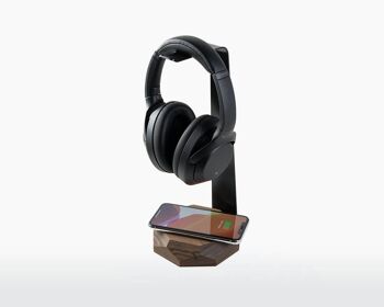 2 in 1 Wooden Headphone and Charger Holder - Walnut 3