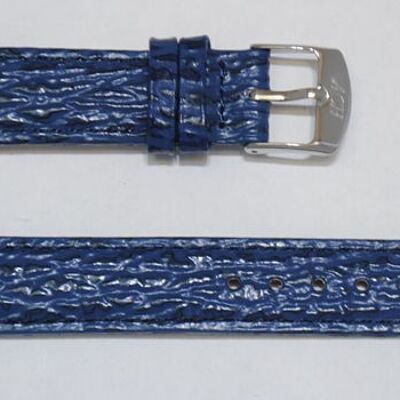 Bracelet montre cuir vachette véritable modèle bombé grain requin Tanzanie bleu 16mm.
