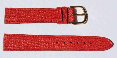 Bracelet montre cuir requin véritable plat rouge 18mm