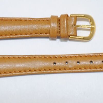 Roma gold smooth domed genuine cowhide leather watch strap 14mm