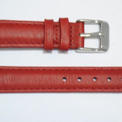 Red roma smooth domed genuine cowhide leather watch strap 16mm
