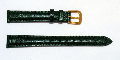 Bracelet montre cuir vachette véritable bombé grain autruche africa vert 12mm