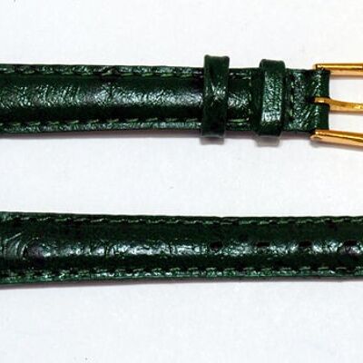 Cinturino per orologio da 12 mm in vera pelle di vacchetta con cupola in grana di struzzo verde africa
