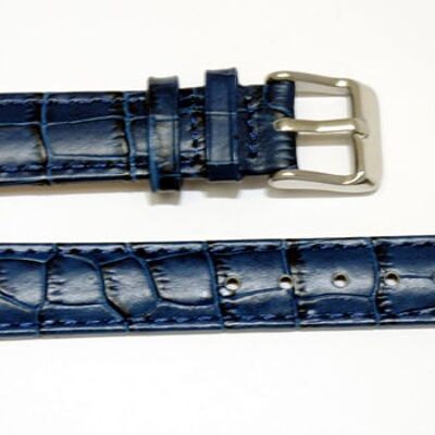 Bracelet montre cuir vachette véritable bombé grain alligator congo bleu 12mm