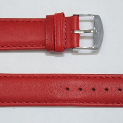 Genuine cowhide leather watch strap rounded smooth roma red model 20mm