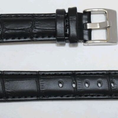 Bracelet montre cuir vachette véritable modèle bombé GR alligator noir 18mm