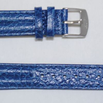 Bracelet montre cuir vachette véritable modèle bombé double joncs Ibiza bleu 20mm