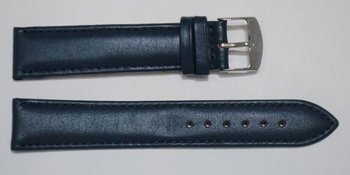 Bracelet montre cuir vachette véritable bombé lisse roma bleu petrole 20mm extra long XL