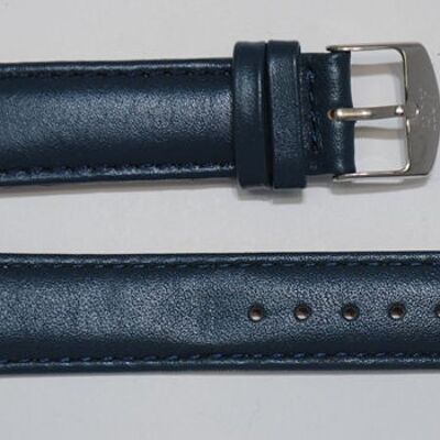 Roma blue smooth domed genuine cowhide leather watch strap 20mm extra long XL