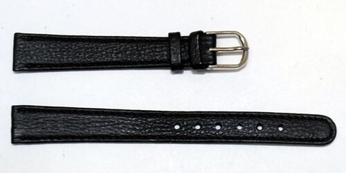 Bracelet montre cuir vachette véritable plat noir 12mm