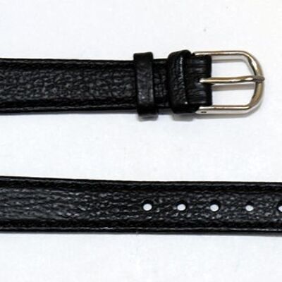 Genuine flat black cowhide leather watch strap 12mm