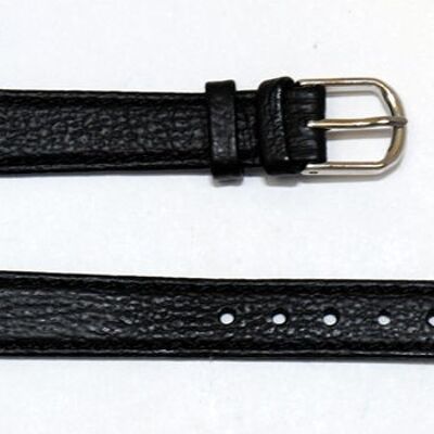 Cinturino per orologio piatto in vera pelle di vacchetta nera da 12 mm