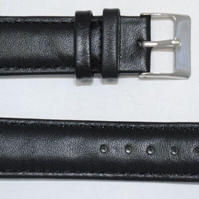 Genuine cowhide leather watch strap smooth domed model roma black 20mm