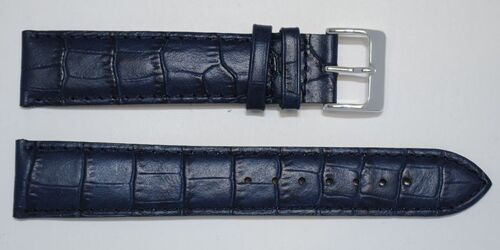 Bracelet montre cuir vachette véritable bombé grain alligator congo bleu marine 20mm extra long XL