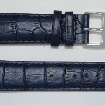 Navy blue congo alligator grain domed genuine cowhide leather watch strap 20mm extra long XL