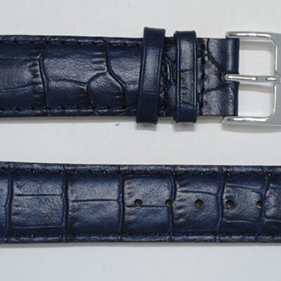 Cinturino per orologio in vera pelle di vacchetta con cupola a grana di coccodrillo blu navy 20 mm extra lungo XL