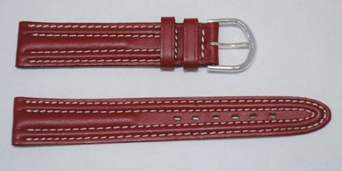 Bracelet montre cuir vachette véritable triple joncs roma rouge avec couture blanche 18mm
