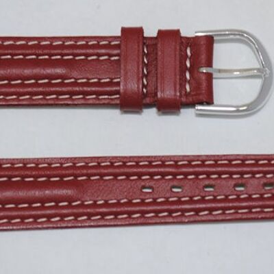 Genuine calfskin leather watch strap roma red triple bands with white stitching 18mm
