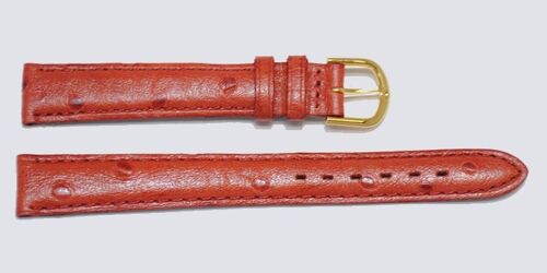 Bracelet montre cuir vachette véritable bombé grain autruche Arica rouge 14mm