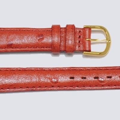 Arica red bulging genuine cowhide leather watch strap with ostrich grain 14mm