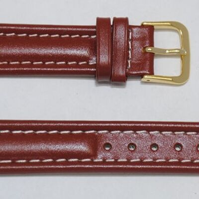 Genuine roma aviator brown cowhide leather watch strap with white stitching 18mm