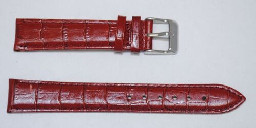 Bracelet montre cuir vachette véritable bombé grain alligator congo rouge 16mm