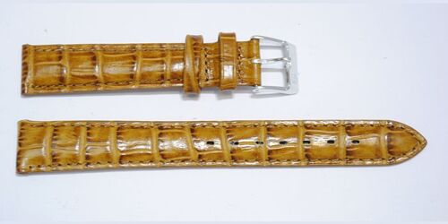 Bracelet montre cuir vachette véritable bombé grain alligator congo gold 12mm